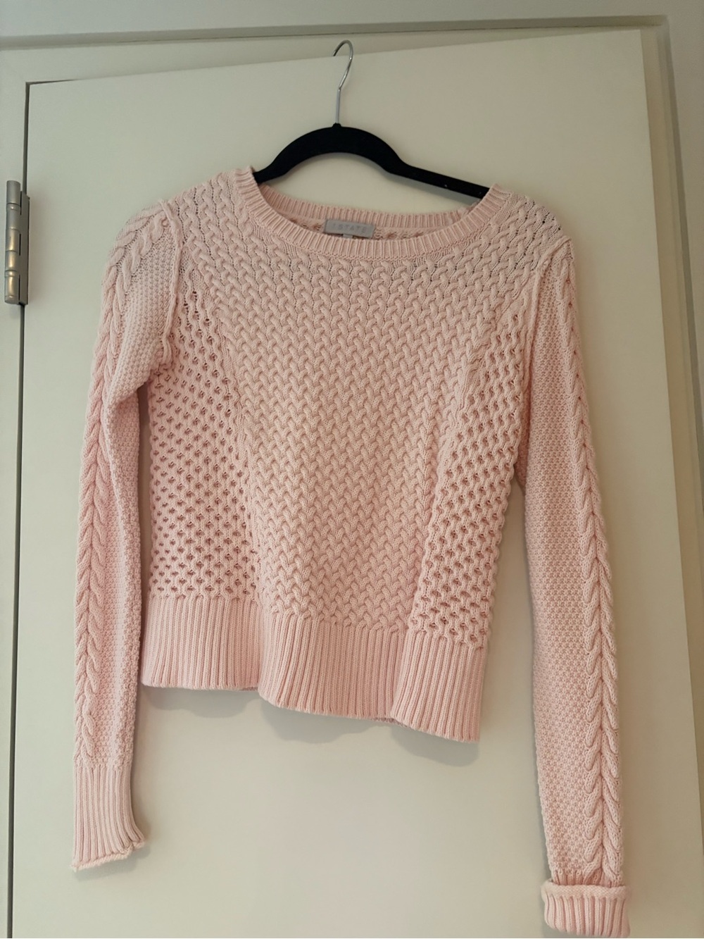 STATE Light Pink Cable Knit Crew Sweater
